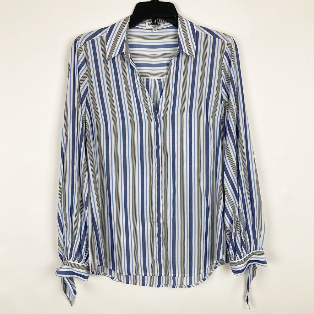 Express The Portofino Shirt Striped Tie Cuff Button Up Blouse Women Medium